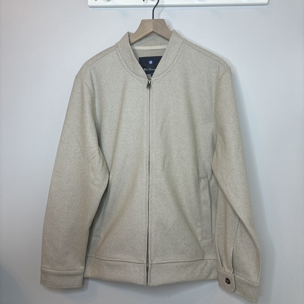 Ben Sherman Jacket Alden Large Herringbone‎ Baseball Collar Preppy Beige Grandpa